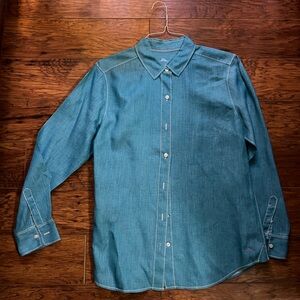 Tommy Bahama Women's Sea Glass Breezer Linen Boyfriend Shirt Buttondown  Aqua M